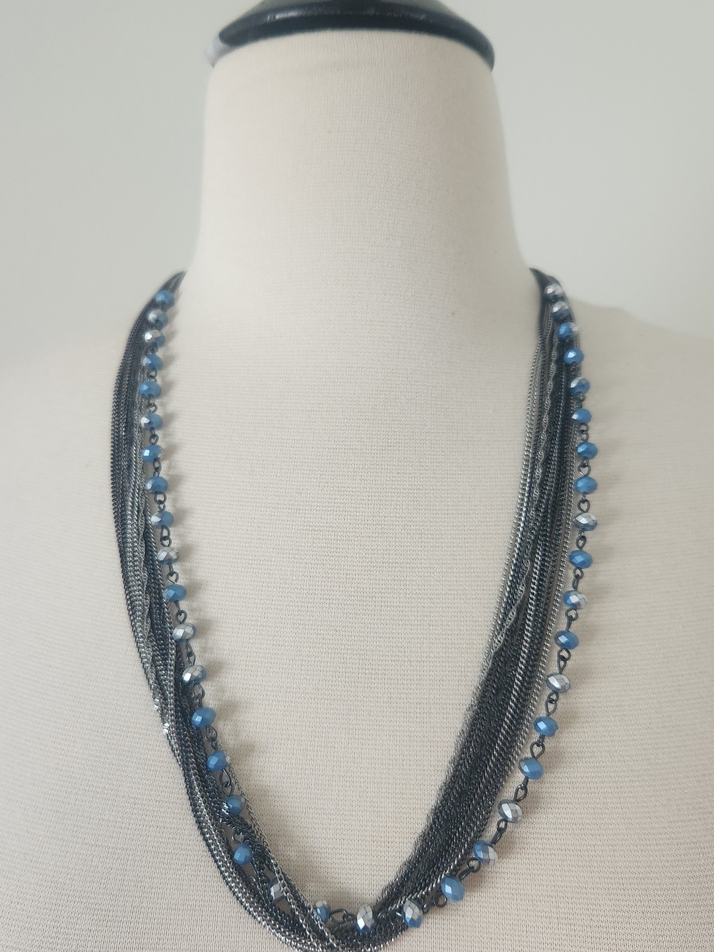 Simply VERA Wang Blue Bead and Gunmetal Chain Necklace